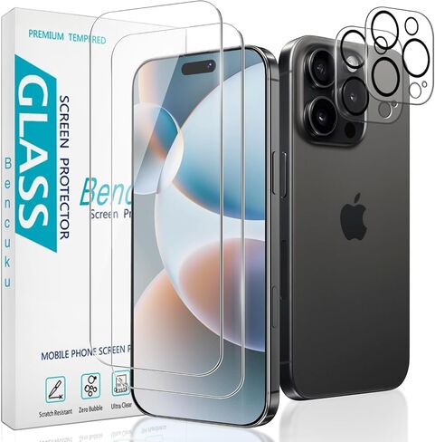 2 حزمة شاشة زجاجية مقسّمة لـ iPhone 16 Pro 6.3 بوصة مع واقي عدسة الكاميرا 2 حزمة ، صلابة 9H ، مضاد للخدش ، فقاعة خالية in Saudi Arabia