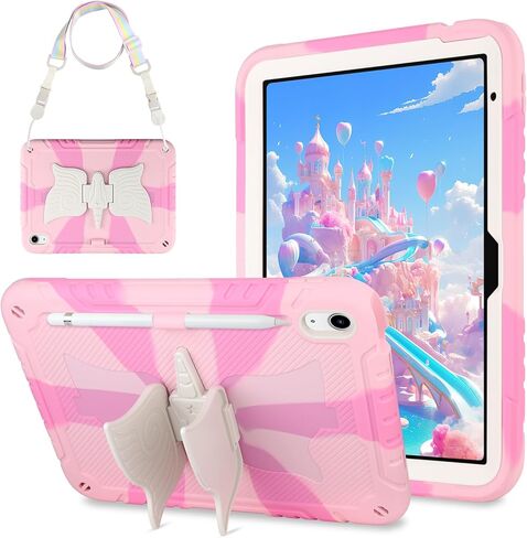 Atesson لـ iPad A16 Case Generation 11 بوصة 2025 Kids Girls Ipad 10th Generation Case 10.9 بوصة مع حامل قلم رصاص Kickstand Coftle Cover Withing Duty Duty For iPad 10th Gen Pink in Kuwait