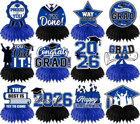12Pcs Orange and Blue Graduation Decorations Honeycomb Centerpieces, Class of 2026 Graduations Centerpieces for Tables Orange and Blue Congrats Grad Graduation Table Decoration Grad Centerpiece in Saudi Arabia