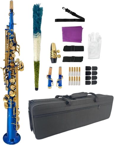 BB مستقيم السوبرانو ساكسفون - ورنيش جولد ، تصميم مريح مع حالة ، لسان حال ، حزام الرقبة والملحقات ، مثالية للمبتدئين واللاعبين المتقدمين in Kuwait