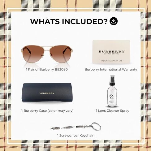 BURBERRY BE3080 نظارات شمسية من الفولاذ على شكل طيار مع مجموعة نظارات فاخرة in Kuwait