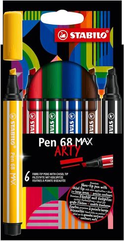 قلم ستابيلو بريميوم من الألياف مع قلم برأس مشطوف 68 MAX - ARTY - عبوة من 12 قلمًا - ألوان متنوعة in Saudi Arabia