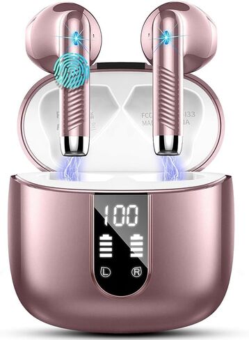 سماعات الأذن اللاسلكية ، سماعات Bluetooth 5.4 مع ميكروفونات إلغاء ضوضاء ENC ، 40 ساعة باس بودس بودز ستيريو مع حالة شحن شاشة مزدوجة LED ، وسمات الأذن اللاسلكية المقاومة للماء IP7 لنظام Android ، iOS in Kuwait