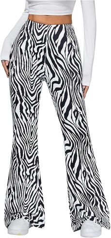 SOLY HUX Women's Zebra Striped Flare Leg Pants Elastic High Waisted Casual Long Pants Trousers in Kuwait