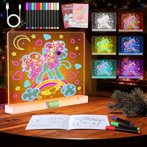 MoKo Led Drawing Message Note Board Rechargeable, 7 Color Light & 3 Modes, 16.9'' Art Dry Erase Lumiboard for Kids with Removable Stand,12 Markers & 2 Tracing Book, Festival Gifts for Boys/Girls in Saudi Arabia
