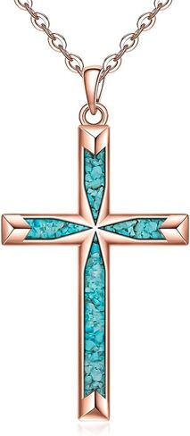 قلادات متقاطعة من الفضة الاسترليني للنساء قلادة متقاطعة من الفضة الفيروزية مجوهرات قلادة فضية أنيقة هدايا عيد الميلاد in Kuwait