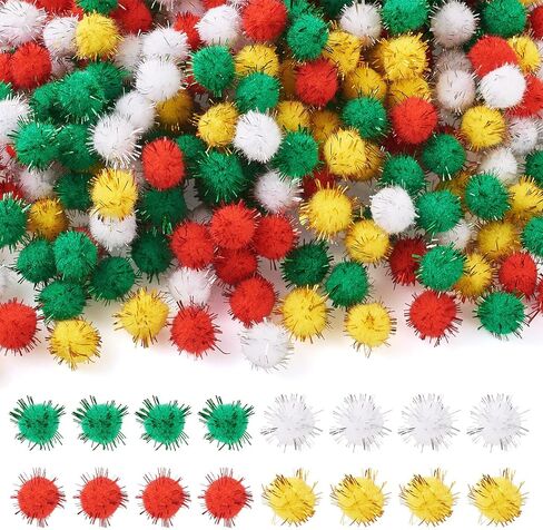 Magibeads 600 قطعة من كرات بوم بوم الحرفية للكريسماس 3 ألوان 15 مم الكريات الصغيرة للحرف اليدوية كرات بهرج لامعة لتزيين عيد الميلاد وحفلات العطلات وإكسسوارات الشعر اليدوية in Saudi Arabia