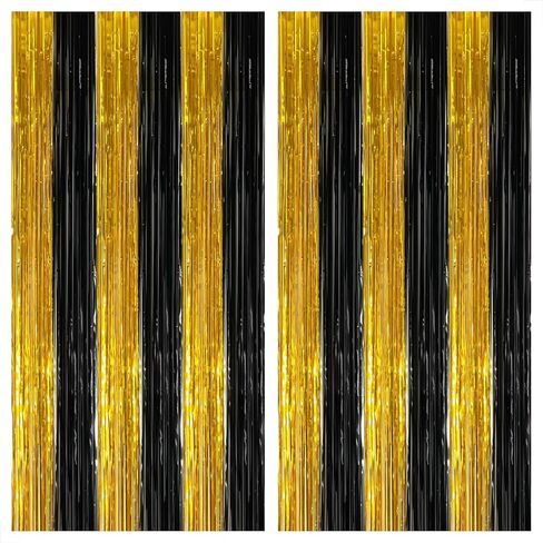 KatchOn, Xtralarge Black and Gold Streamers - 8x3.2 Feet, Pack of 2 | Black and Gold Fringe Curtain for Black and Gold Party Decorations | Black and Gold Backdrop, Graduation Decorations 2024 in Saudi Arabia