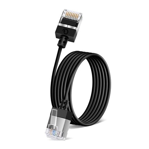 كبل Slim Cat 6 Ethernet 90 ° الزاوية اليسرى 1.6 قدمًا ، رقيقة ومرنة RJ45 LAN تصل إلى 10 جيجابت في الثانية 550 ميجا هرتز لجهاز Mac ، PC ، جهاز التوجيه ، Windows (أسود) in Kuwait