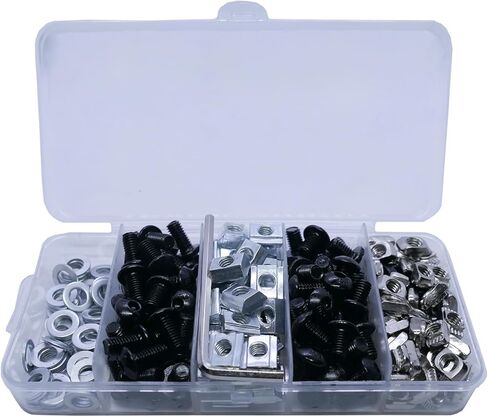 300pcs M5 T Nut Screw Kit لـ 2020 أجهزة بثق الألومنيوم ، 150pcs t dliding nut ، 50pcs m5 × 8 ، m5 x 10 ، 50pcs m5 × 12 مم وسلطات 1pcs ، لثلاثة أجهزة 2020 v t فتحة فتحة (مجموعات balck) in Kuwait