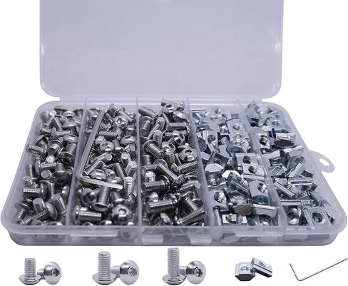 300pcs M5 T Nut Screw Kit لـ 2020 أجهزة بثق الألومنيوم ، 150pcs t dliding nut ، 50pcs m5 × 8 ، m5 x 10 ، 50pcs m5 × 12 مم وسلطات 1pcs ، لثلاثة أجهزة 2020 v t فتحة فتحة (مجموعات balck) in Kuwait