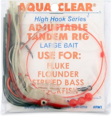 أكوا clear ، adj tandem rig ، flndr/fluke/seatrout/croaker ، 5/0 blk nckl oct hook ، AFW SWV ، 40 lb/18.1 kg gs mono ، t-standoff ، 4 in/6.2 cm glow glow squid squid in Kuwait