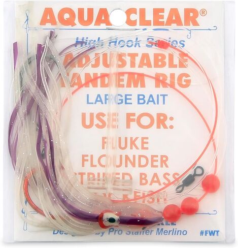 أكوا clear ، adj tandem rig ، flndr/fluke/seatrout/croaker ، 5/0 blk nckl oct hook ، AFW SWV ، 40 lb/18.1 kg gs mono ، t-standoff ، 4 in/6.2 cm glow glow squid squid in Kuwait