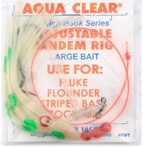 أكوا clear ، adj tandem rig ، flndr/fluke/seatrout/croaker ، 5/0 blk nckl oct hook ، AFW SWV ، 40 lb/18.1 kg gs mono ، t-standoff ، 4 in/6.2 cm glow glow squid squid in Kuwait