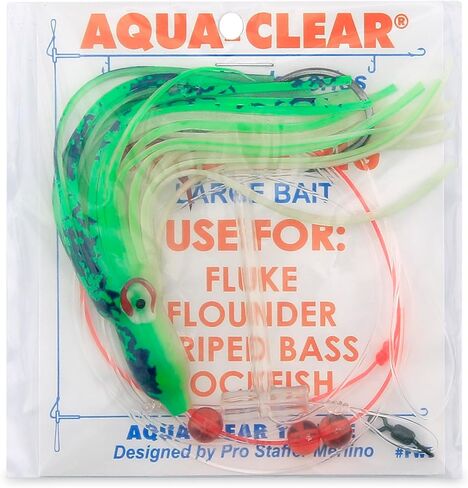 أكوا clear ، adj tandem rig ، flndr/fluke/seatrout/croaker ، 5/0 blk nckl oct hook ، AFW SWV ، 40 lb/18.1 kg gs mono ، t-standoff ، 4 in/6.2 cm glow glow squid squid in Kuwait