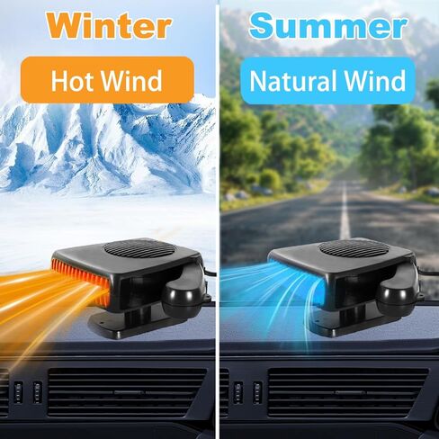 Car Heater,200W 12V Windshield Defroster,Portable Heater for Car Plug in Cigarette Lighter,2-in-1 Fast Heating & Cooling Modes with 360° Rotating Base(Black) in Kuwait