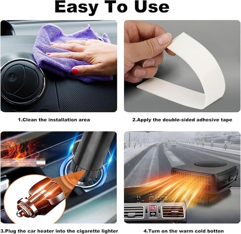 Car Heater,200W 12V Windshield Defroster,Portable Heater for Car Plug in Cigarette Lighter,2-in-1 Fast Heating & Cooling Modes with 360° Rotating Base(Black) in Kuwait