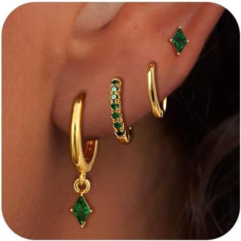 Gold Stud Earring Sets for Multiple Piercing Dainty Flower Leaf Butterfly CZ Dangle Earrings Stack Cartilage Huggie Hoops Earrings for Women in Kuwait