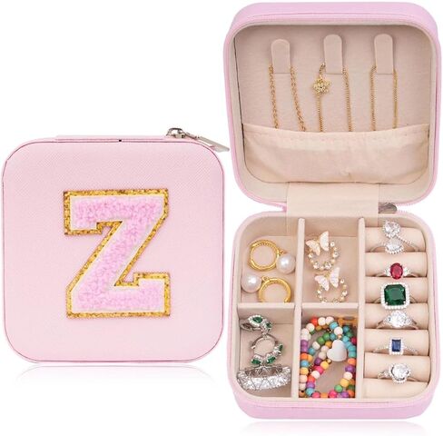 ETHOON Jewelry Travel Case Small Organizer Stocking Box Personalized Gifts Teenage Jewelry Accessories Holiday Wedding Christmas Gift for Women Pink, Letter B in Saudi Arabia