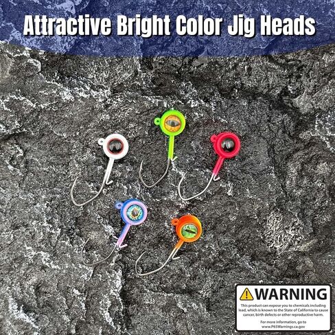 60Pcs Big Eye Crappie Jig Heads Kit, Bright Color Panfish Crappie Jigs Hook, Round Fishing Jig Head with Wired Bait Keeper 3 Sizes Assorted 1/32oz 1/16oz 1/8oz in Saudi Arabia