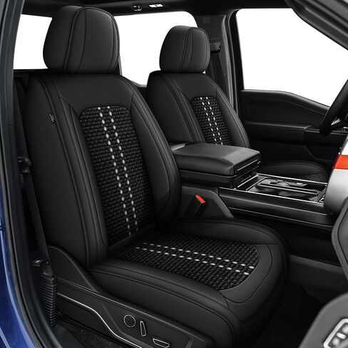 أغطية مقاعد مناسبة لسيارة Ford F150 2009-2025 وF250/F350/F450 2017-2025 أغطية مقاعد شاحنة جلدية مقاومة للماء (أسود ورمادي، مقعدان أماميان) in Kuwait