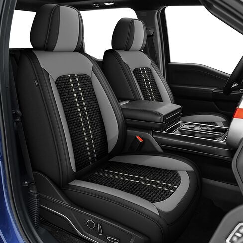 أغطية مقاعد مناسبة لسيارة Ford F150 2009-2025 وF250/F350/F450 2017-2025 أغطية مقاعد شاحنة جلدية مقاومة للماء (أسود ورمادي، مقعدان أماميان) in Kuwait