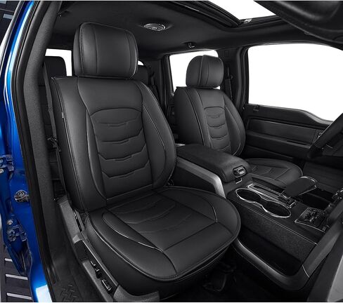 أغطية مقاعد مناسبة لسيارة Ford F150 2009-2025 وF250/F350/F450 2017-2025 أغطية مقاعد شاحنة جلدية مقاومة للماء (أسود ورمادي، مقعدان أماميان) in Kuwait