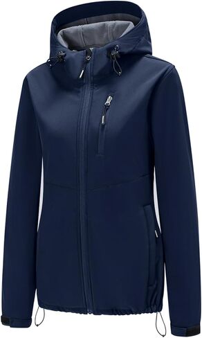FARVALUE Womens Lightweight Softshell Jacket Hooded Waterproof Windproof Coat Fleece Lined Insulated Winbreaker Hiking in Kuwait