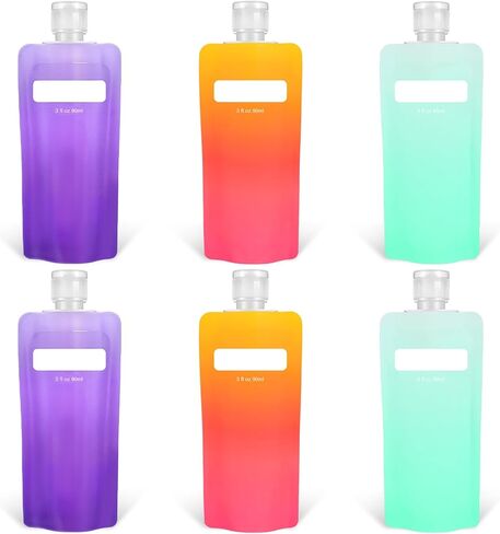6 Pcs Travel Pouches for Toiletries, 3 oz Travel Size Containers Leak Proof Empty Squeeze Pouches TSA Approved Refillable Travel Bottles for Liquids Shampoo Conditioner Pouch Travel Accessories in Saudi Arabia