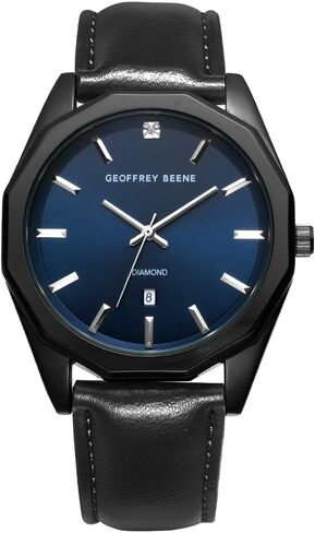 Geoffrey Beene Men's Silver Minimalist Vegan Leather Dress Watch, Classic Quartz, Date, Elegant Design, Water-Resistant in Saudi Arabia