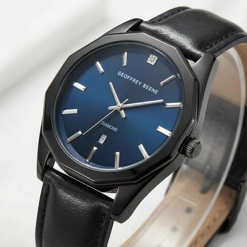 Geoffrey Beene Men's Silver Minimalist Vegan Leather Dress Watch, Classic Quartz, Date, Elegant Design, Water-Resistant in Saudi Arabia