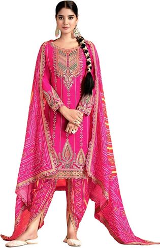 طقم بدلة نسائية فاخرة من شينون بتصميم مرآة عمل على طراز Dhoti مع وشاح مطبوع رقمي | ألوان متعددة | حجم مجاني in Saudi Arabia
