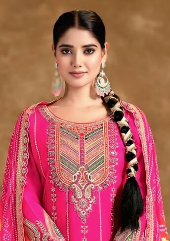 طقم بدلة نسائية فاخرة من شينون بتصميم مرآة عمل على طراز Dhoti مع وشاح مطبوع رقمي | ألوان متعددة | حجم مجاني in Saudi Arabia