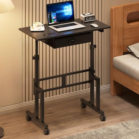 Small Adjustable Height Standing Desk with Storage Drawers, Rolling Sit Stand Up Desk with Wheels Charging Station, Adjustable Mobile Portable Table for Walking Pad Laptop Treadmill Computer in Kuwait