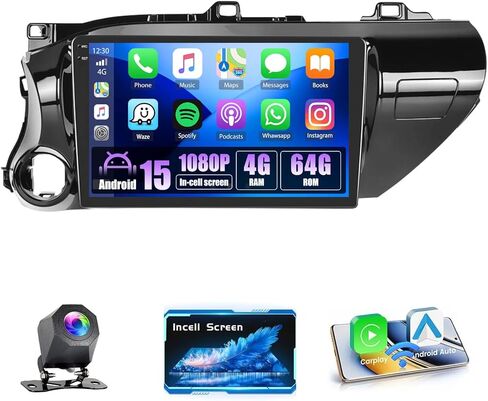 8core 6g+128g Stereo لـ Toyota Hilux 2015-2020 ، Android 15 Car Radio Stereo Wireless Apple Carplay Android Auto ، 10.1 inch IPS 1280 * 720 Radio Radio Radio Bluetooth DSP 5G Wifi+Free AHD Cam Cam Cam in Saudi Arabia