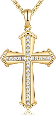 قلادة متقاطعة من Color-D VVS1، مثلج من الفضة الإسترلينية 925 مع سلسلة متقاطعة مطلية بالذهب/الذهب الأبيض، قلادة متقاطعة يونانية Cyberpunk لعيد الميلاد وعيد الأم وعيد الحب in Kuwait