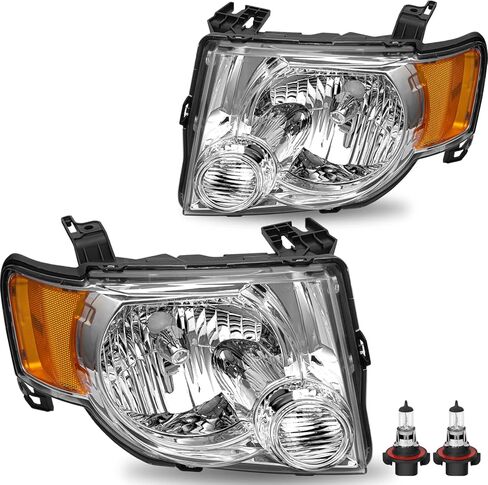 SOCKIR Headlight Assembly Compatible with Ford 1997-2003 F150 / 2004 F150 Heritage / 1997-2002 Expedition / 1997-1999 F250 Light Duty with Corner Lights 4pcs (Black Housing with Clear Reflector) in Kuwait