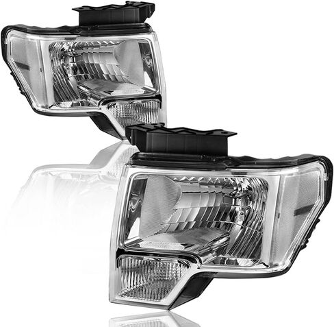 SOCKIR Headlight Assembly Compatible with Ford 1997-2003 F150 / 2004 F150 Heritage / 1997-2002 Expedition / 1997-1999 F250 Light Duty with Corner Lights 4pcs (Black Housing with Clear Reflector) in Kuwait
