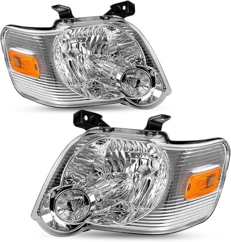 SOCKIR Headlight Assembly Compatible with Ford 1997-2003 F150 / 2004 F150 Heritage / 1997-2002 Expedition / 1997-1999 F250 Light Duty with Corner Lights 4pcs (Black Housing with Clear Reflector) in Kuwait