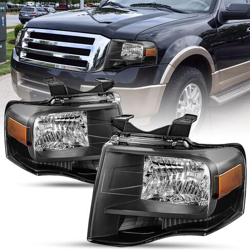 SOCKIR Headlight Assembly Compatible with Ford 1997-2003 F150 / 2004 F150 Heritage / 1997-2002 Expedition / 1997-1999 F250 Light Duty with Corner Lights 4pcs (Black Housing with Clear Reflector) in Kuwait