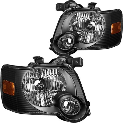SOCKIR Headlight Assembly Compatible with Ford 1997-2003 F150 / 2004 F150 Heritage / 1997-2002 Expedition / 1997-1999 F250 Light Duty with Corner Lights 4pcs (Black Housing with Clear Reflector) in Kuwait