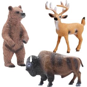 ألعاب حيوانات الحياة البرية من جيميني آند جينيوس للأطفال مع الذئب والفيل والفهد وفرس النهر والجاموس والكنغر سفاري ألعاب على شكل حيوانات، مجموعة لعب حيوانات حديقة الحيوان، هدية لعرض الأطفال أو أغطية الكعك (6 قطع) in Kuwait