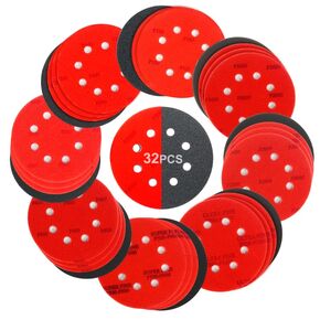 32 قطعة من أقراص الصنفرة ذات الخطاف والحلقة مقاس 5 بوصة و8 فتحات، ورق الصنفرة المداري بخطاف وحلقة 180-3000 من ورق الصنفرة المتنوعة أقراص الصنفرة الرطبة والجافة للخشب والمعادن السيارات in Kuwait