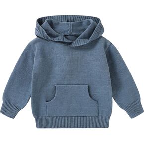 YOUNGER STAR Toddler Baby Girl Boy Knit Sweater Hooded Long Sleeve Sweatshirt Tops Fall Winter Clothes with Pocket in Kuwait