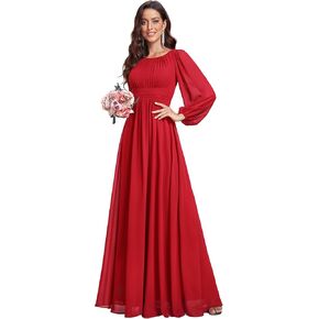 Ever-Pretty Women's Crewneck Lantern Sleeves A-Line Pleated Chiffon Maxi Formal Dress 0106B in Kuwait
