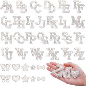 82pcs بقع رسائل لؤلؤة لؤلؤة لؤلؤة (A-Z) ، رقعة الرقم 0-9 ، بقع لؤلؤة بليتر بقع راينستون للملابس ديي ، الحقائب ، الأحذية الذهبية in Kuwait