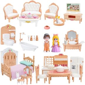 Pink Princess Dollhouse Furniture Set, 48 Piece Luxury Miniature Accessories Collection with Living Room, Bathroom, Bedroom，Kitchen, TV Entertainment Set (Pink) in Saudi Arabia