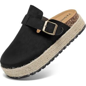 قباقيب من جلد الغزال من youermei للنساء - وسادة قدم مريحة من الفلين سهلة الارتداء مع إسفنج يحتفظ بالشكل ودعم للقوس - أحذية بطاطس مع إبزيم قابل للتعديل، بيج in Kuwait