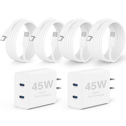 iPhone 17 16 15 Charger Fast Charging ، 45W Dural Port Clock USBC Charger مع سلك كبل طويل من نوع C من Apple iPhone 17 Pro Max/17 Air/16 Pro/16 Pro Max/15 Plus/15 Pro/iPad Pro Pluge Cube in Kuwait