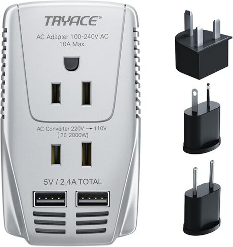 220V to 110V Converter, 2000W Travel Voltage Converter for Hair Dryer Straightener Curling Iron,10A Power Adapter is Easy to Carry for National Travel,with 2USB and UK/EU/AU Plugs in Kuwait